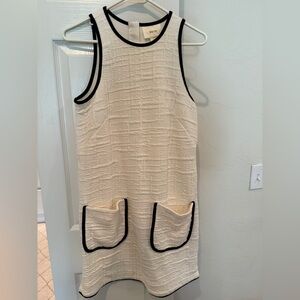 Anthropologie Cream Textured Mini Dress with Black Accents